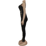 Women's Chic Off-Shoulder Slim Waist Button-Front Jumpsuit