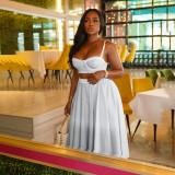 Summer Women's Lace Patchwork Strap Crop Top & High-Waist Skirt Set
