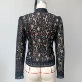 Summer Chic Career Lace Stand Collar Fitted Blouse