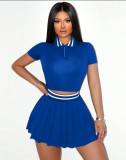 Women's Summer Skirt & Turndown Collar Short-Sleeve Top Two-Piece Set