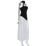 Summer Patchwork Low Back Strapless Slit Solid Dress