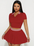 Women's Summer Skirt & Turndown Collar Short-Sleeve Top Two-Piece Set