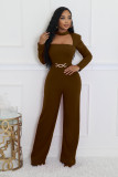 Elegant Cutout Neck Long Sleeve Wide-Leg Jumpsuit