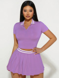 Women's Summer Skirt & Turndown Collar Short-Sleeve Top Two-Piece Set
