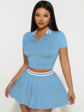 Women's Summer Skirt & Turndown Collar Short-Sleeve Top Two-Piece Set