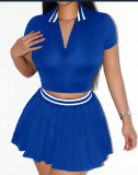 Women's Summer Skirt & Turndown Collar Short-Sleeve Top Two-Piece Set