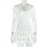 Solid Ruffle Cascading U-Neck Sleeveless Mini Dress