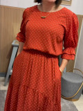 Plus Size Round Neck Polka Dot Patchwork Skirt Set