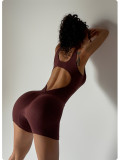 Zip-Up Short-Sleeve Dance Tight-Fitting Sports Jumpsuit