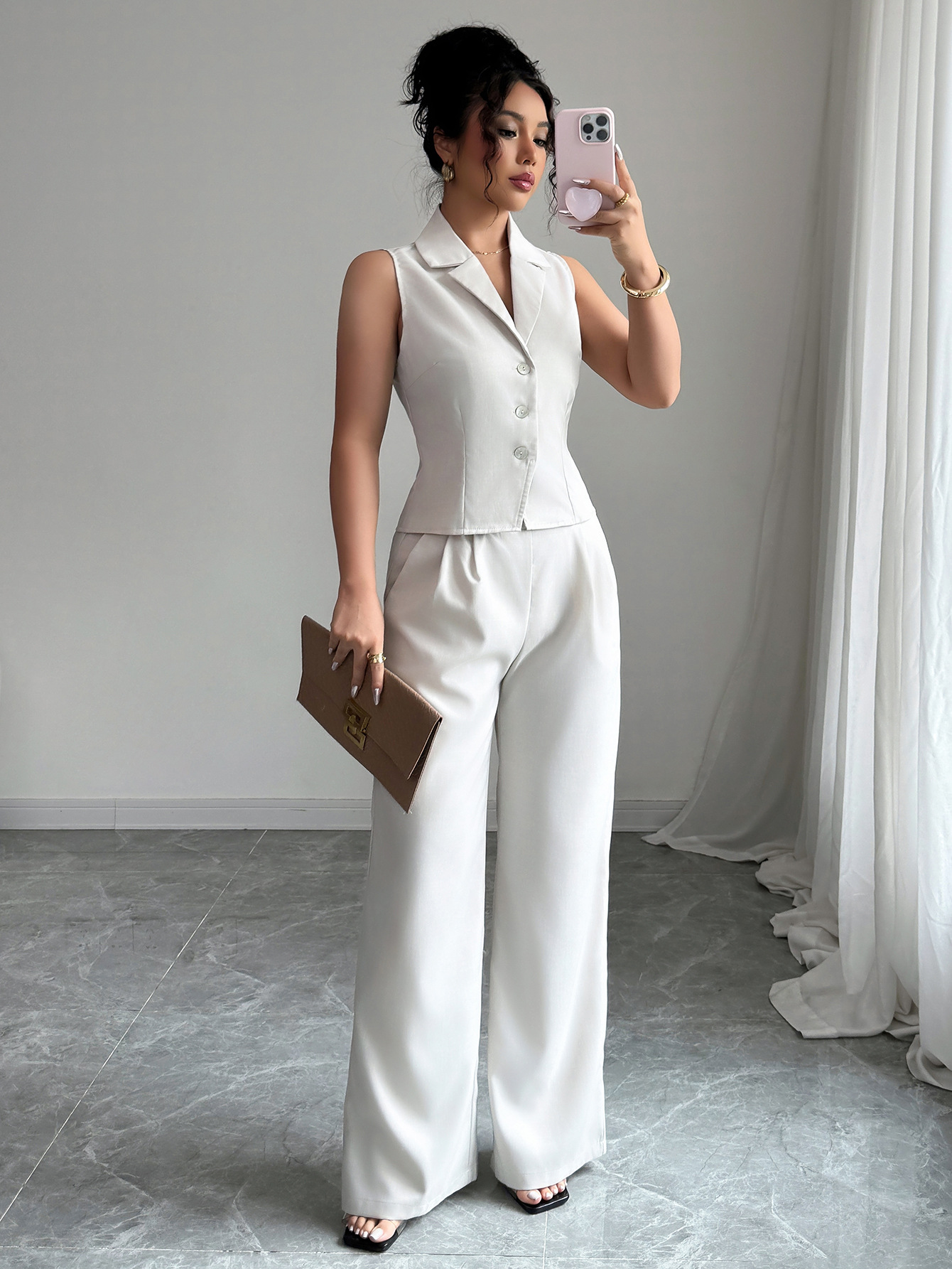 French Holiday Button-Down Vest & Pants Set