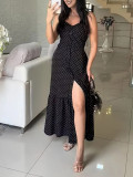 Plus Size Strap Button-Down Slit Patchwork Dress
