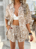 Bohemian Print Holiday Casual Short-Sleeve Shorts Set