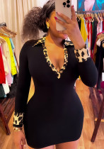 Leopard Print Deep V Turndown Collar Tight-Fitting Bodycon Dress Leopard Print Deep V Turndown Collar Tight-Fitting Bodycon Dress