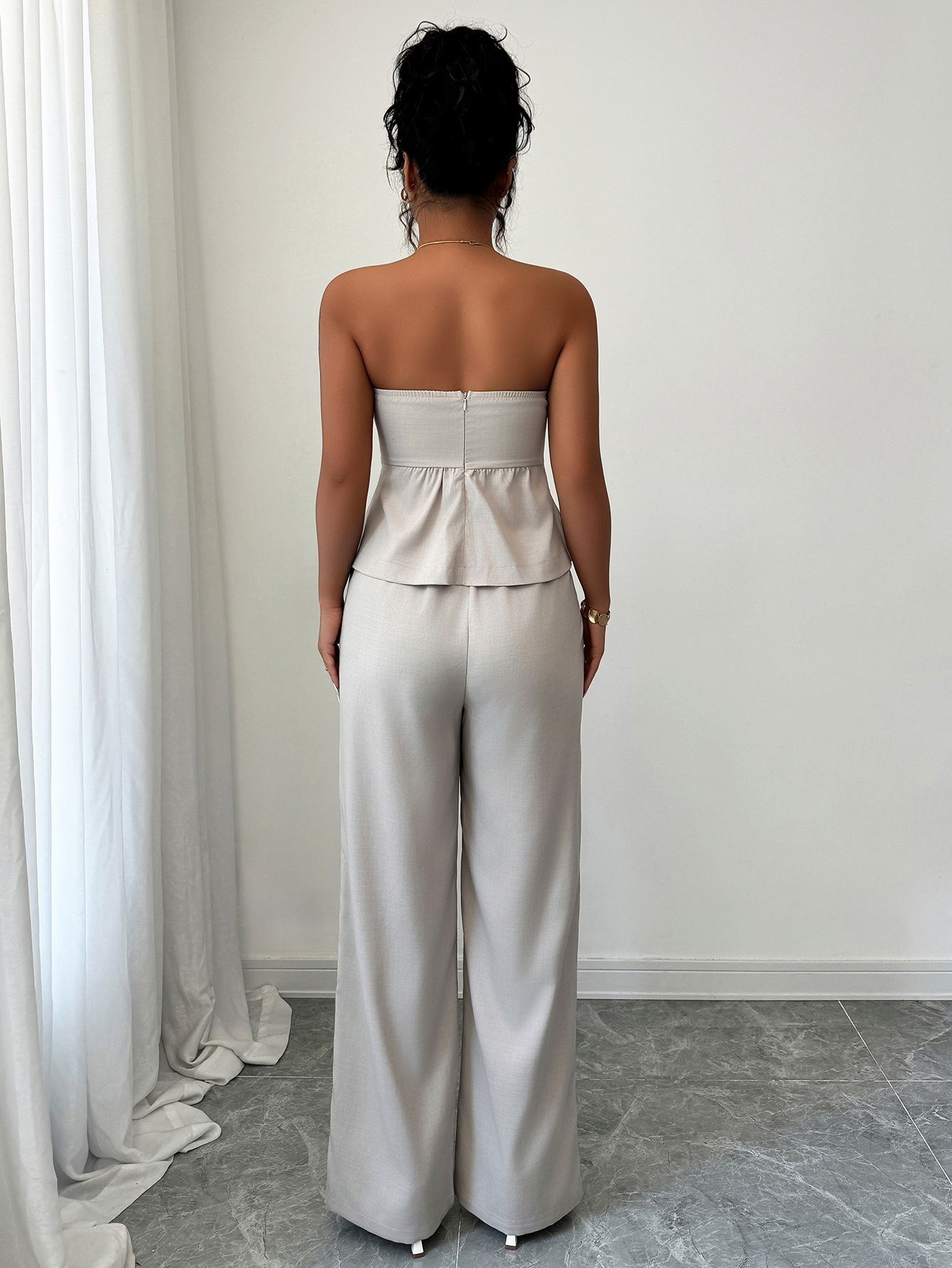 Elegant Strapless Straight-Leg Pants Set