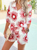 Bohemian Print Holiday Casual Short-Sleeve Shorts Set
