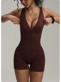 Zip-Up Short-Sleeve Dance Tight-Fitting Sports Jumpsuit
