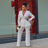 Elegant Career Slim Waist Lace-Up Decor Blazer Two-Piece Set