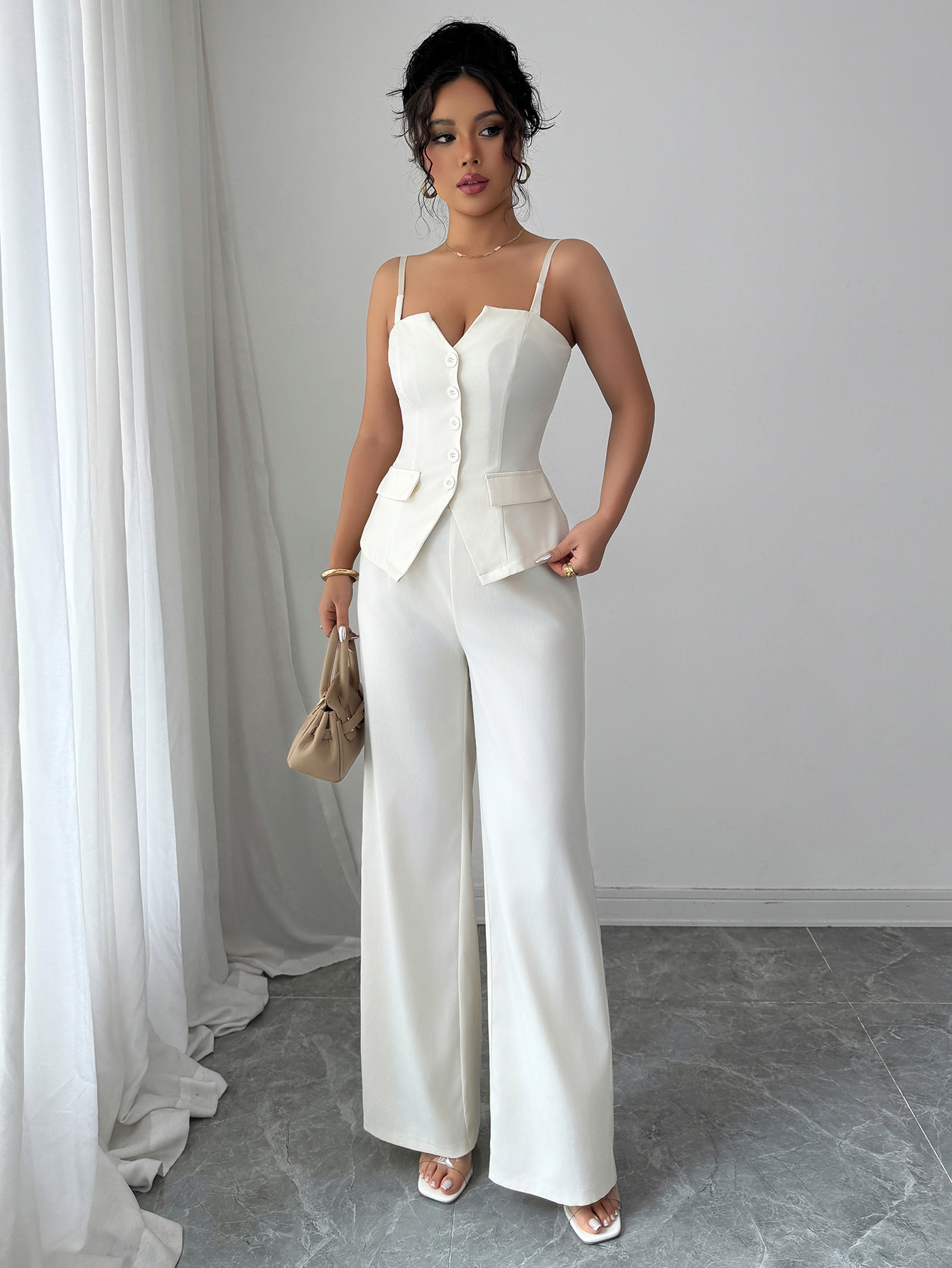 Chic Casual Sleeveless Vest & Wide-Leg Pants Set