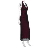 Women Summer Sexy Halter Neck Mesh Sleeveless Dress