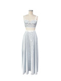 Summer Women's Lace Patchwork Strap Crop Top & High-Waist Skirt Set