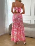 Holiday Print Strap Sheer Cutout Dress