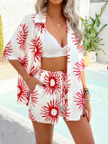 Bohemian Print Holiday Casual Short-Sleeve Shorts Set