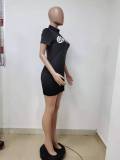 Women Sexy Letter Print Round Neck Mini Dress