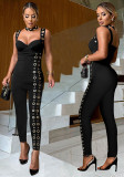 Women's Chic Off-Shoulder Slim Waist Button-Front Jumpsuit