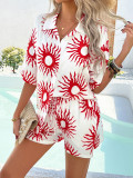 Bohemian Print Holiday Casual Short-Sleeve Shorts Set