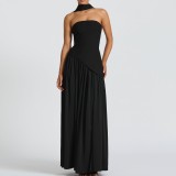 Summer Patchwork Low Back Strapless Slit Solid Dress
