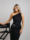 Sexy One-Shoulder Ruffle Bodycon Maxi Dress