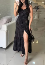 Plus Size Strap Button-Down Slit Patchwork Dress