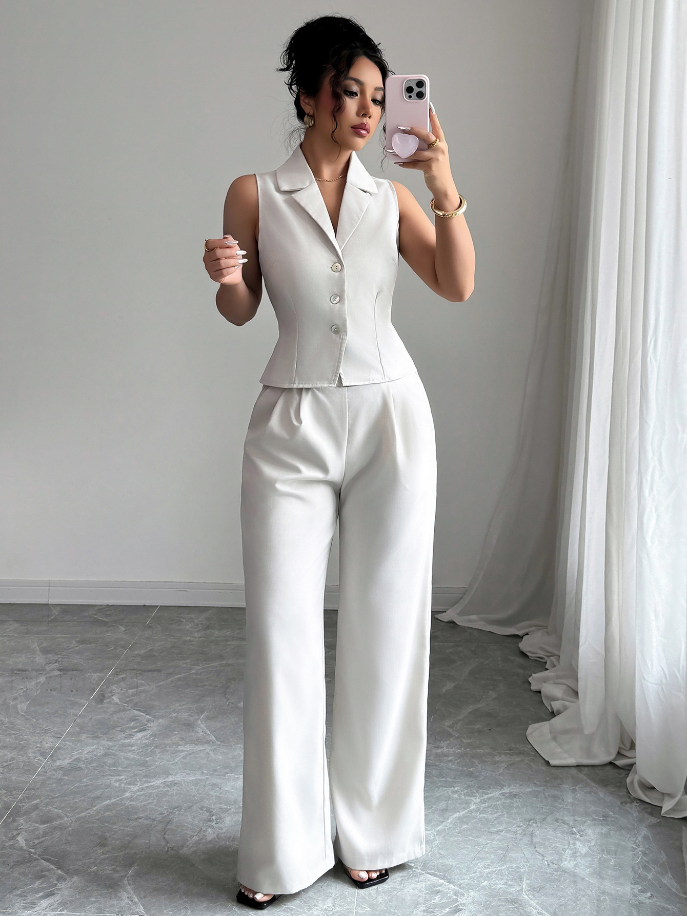 French Holiday Button-Down Vest & Pants Set