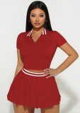 Women's Summer Skirt & Turndown Collar Short-Sleeve Top Two-Piece Set