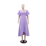 Women's Casual Ruffle Sleeve Slim Waist Button-Down A-Line Dress