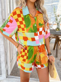 Bohemian Print Holiday Casual Short-Sleeve Shorts Set