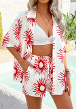 Bohemian Print Holiday Casual Short-Sleeve Shorts Set