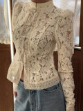 Summer Chic Career Lace Stand Collar Fitted Blouse