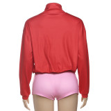 Women Summer Turtleneck Long-Sleeve Top and Shorts Casual Two-Piece Set