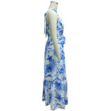 Women Spring Print Round Neck Sleeveless Dress