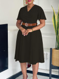 Plus Size Women Elegant Solid V-Neck Bell Bottom Sleeve African Dress