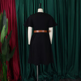 Plus Size Women Elegant Solid V-Neck Bell Bottom Sleeve African Dress