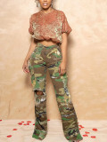 Women Casual Camouflage Print Pocket Cargo Pants