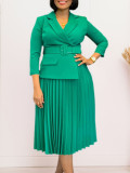 Women Fall/Winter Turndown Collar Pleated African Dress