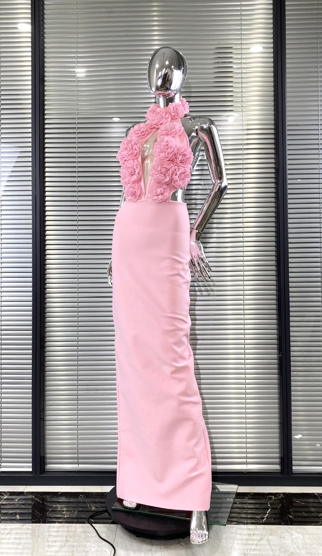 Women Floral Sexy Hollow Backless Halter Neck Red Summer Party and Holiday Bandage Dress