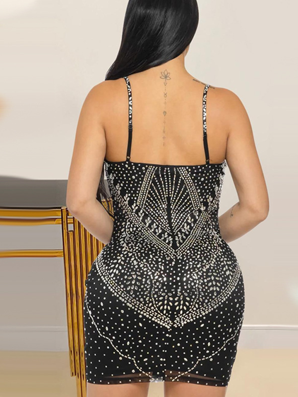 Women Sexy Mesh Bodycon Backless Formal Party Strap Dress