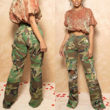 Women Casual Camouflage Print Pocket Cargo Pants