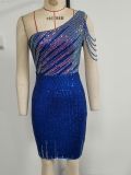 Women sequined one-shoulder sexy party bodycon mini dress