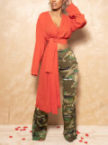 Women Casual Camouflage Print Pocket Cargo Pants