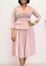 Women Fall/Winter Turndown Collar Pleated African Dress